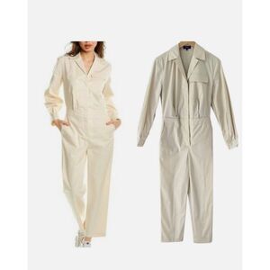 Theory Womens Cream Collared Long Sleeve Full Length Jumpsuit Size 10